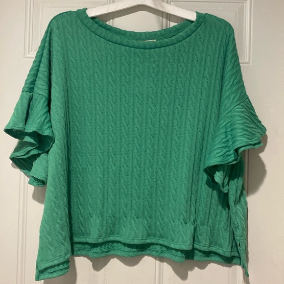 Jade by Jane Tops - Jade by Jane Kelly Green Ruffled Sleeves Top Size 1X